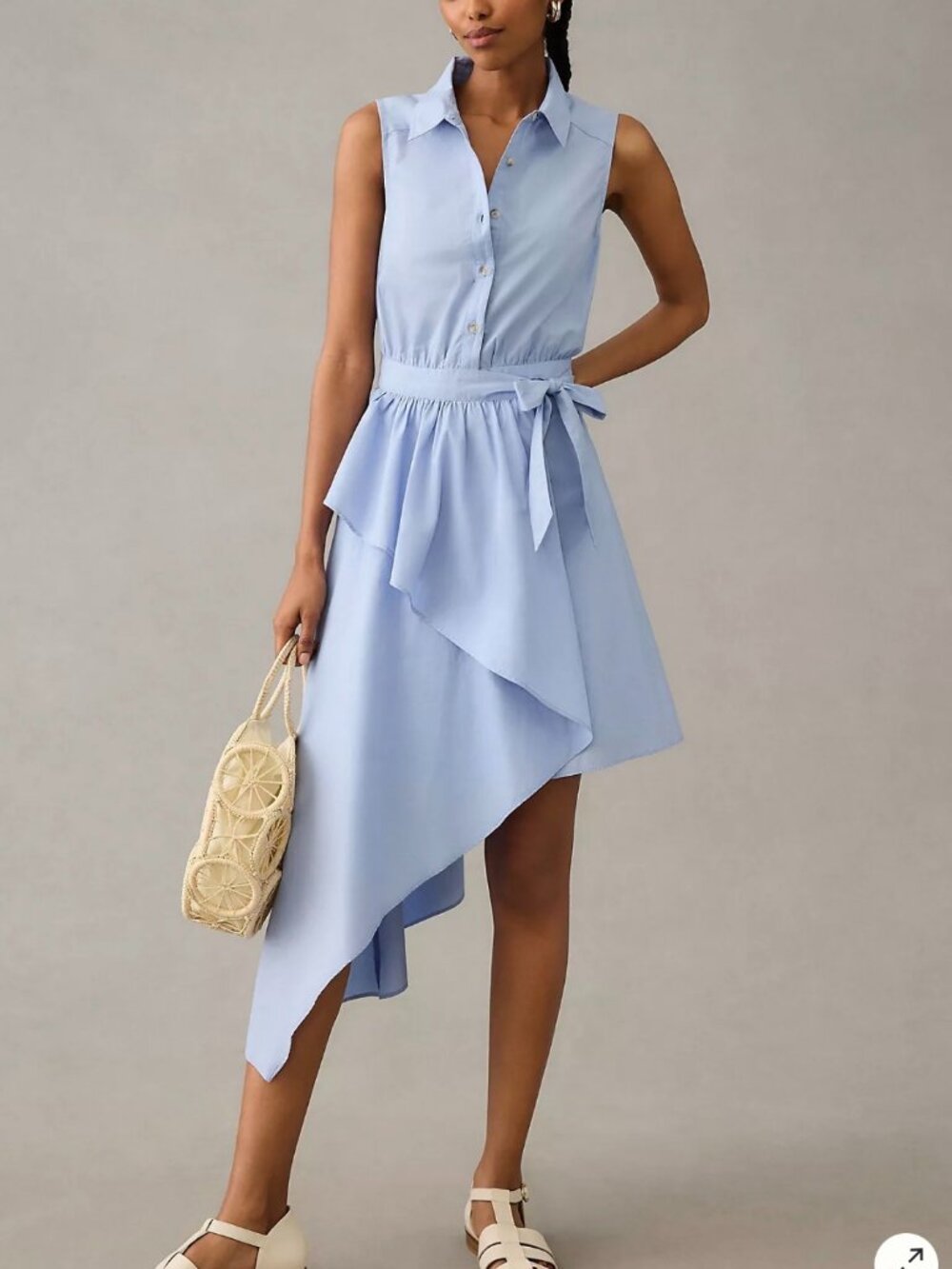 💙 Anthropologie Maeve Asymmetrical Sleeveless Shirt Dress Sky Blue Size 2 💙